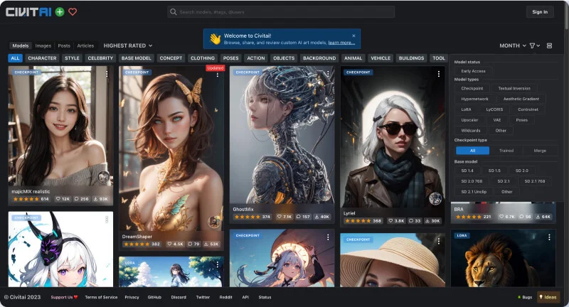 Civitai - 一个Diffusion AI艺术模型平台